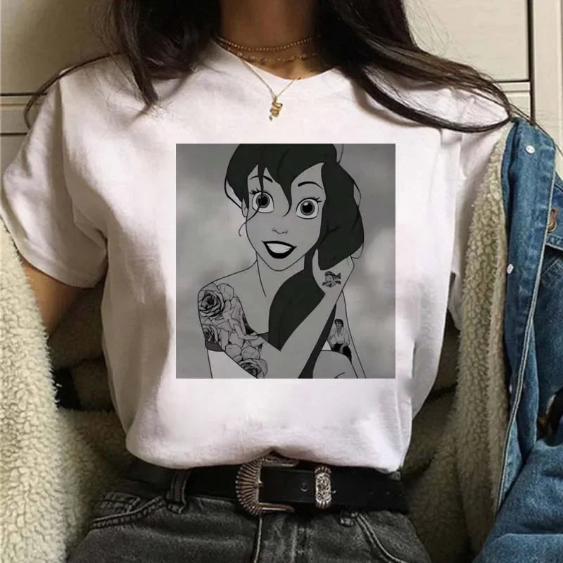 Punk Princess Printed Pattern Tee Mermaid Ariel Kawaii Girls T-Shirt Streetwear Womens Tops Cute Harajuku T-Shirt