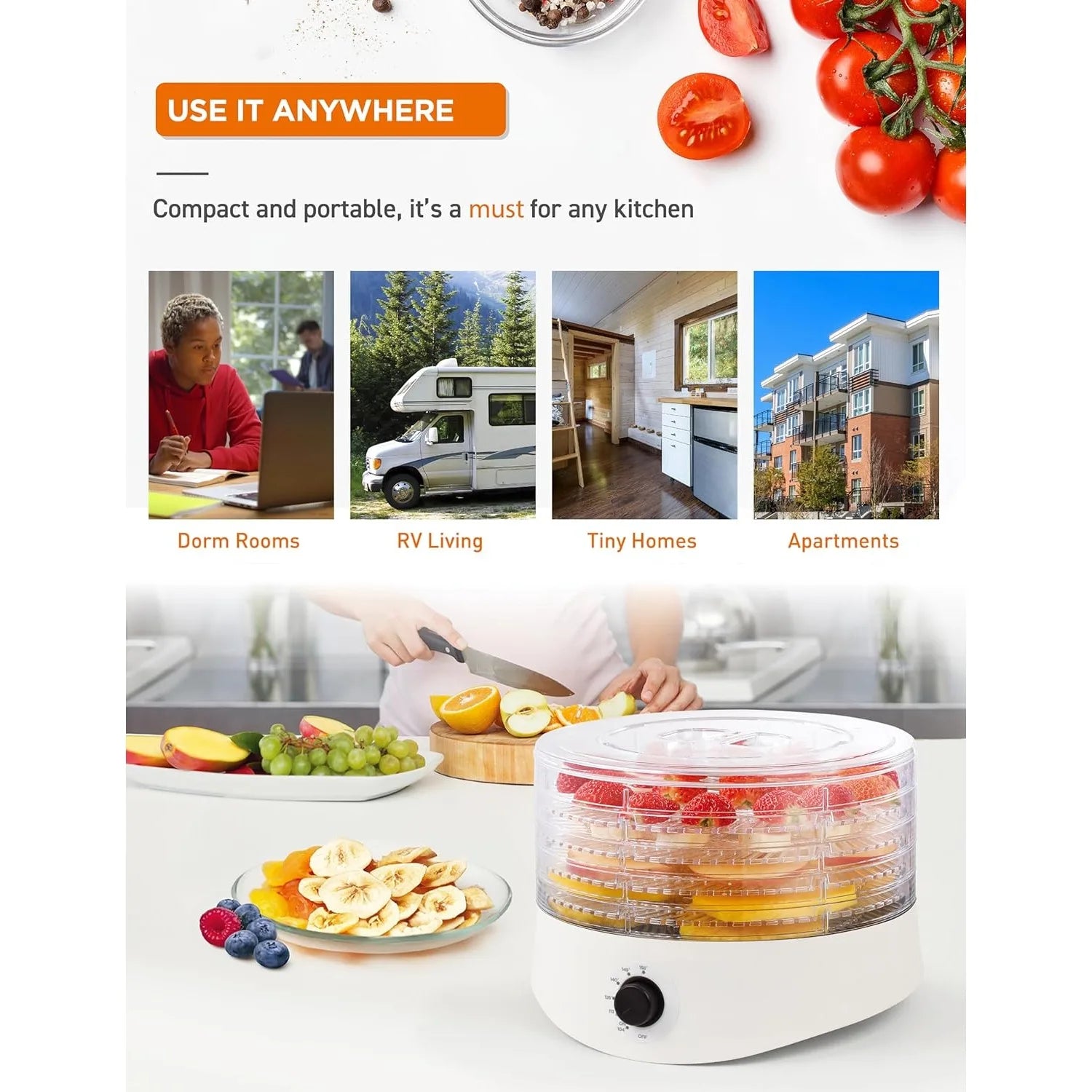 Food Dehydrator,  for Food & Jerky, 280W Meat Dehydrator Machine for Dehydrated Foods w/ 5 Drying Racks White