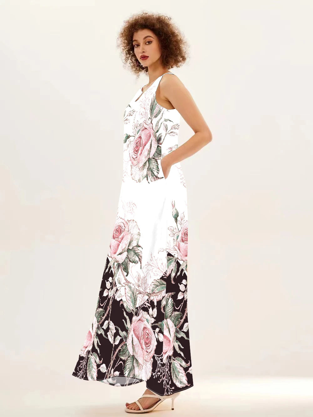 Big Size Sexy Chinese Style Print Sleeveless Dress Europe and The United States Fashion Beach New Loose