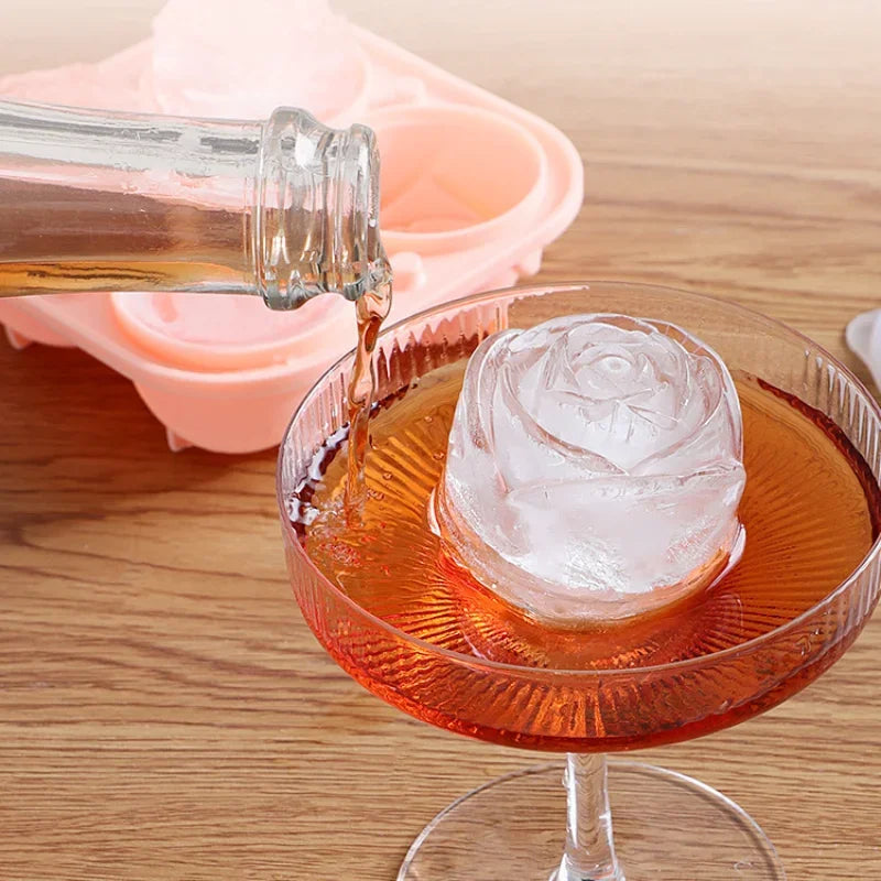 Ice Cube Maker 3D Rose Ice Molds 2.5 Inch, Large Cube Trays, Make 4/6 Giant Cute Flower Shape ,  Ice Pop Mold Silicone