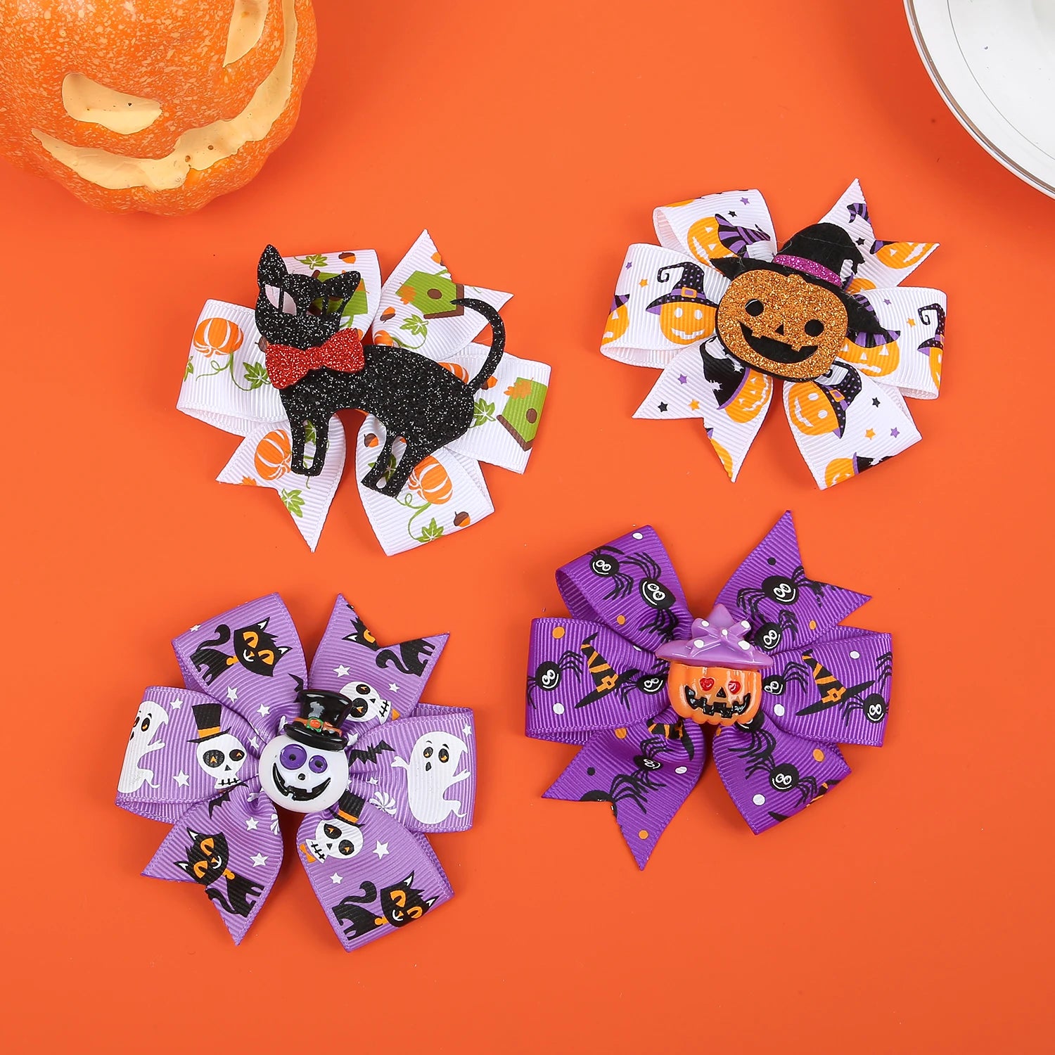 1/6PCS Kids Halloween Hair Clips Pumpkin Devil Hair Bows Clips Girls Festival Party Barrettes Clips Children Hair Accessories