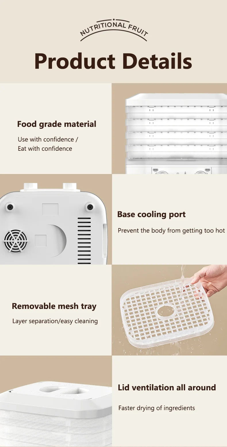 48Hours Long Lasting Thermostatic Fruit Drying Device 3/5 Layers Food Dehydrator Snack Herb Desiccator Temperature Adjustable