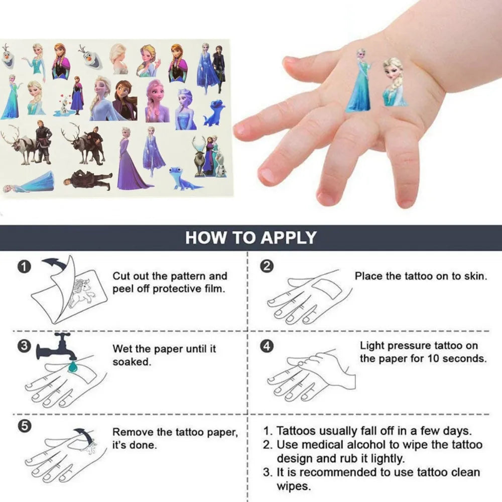 Disney Frozen Elsa Anna Tattoo Stickers Girls Birthday Party Decorations Snow Queen Cartoon Stickers Baby Shower Party Supplies