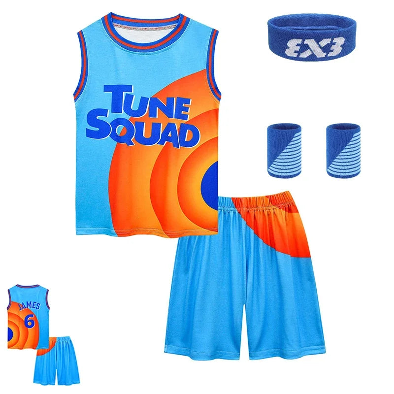 Boys & Girls Space Jam 2 Tune Squad Basketball Jersey Set - Kids Sports Cosplay Vest & Shorts Tracksuit Uniform