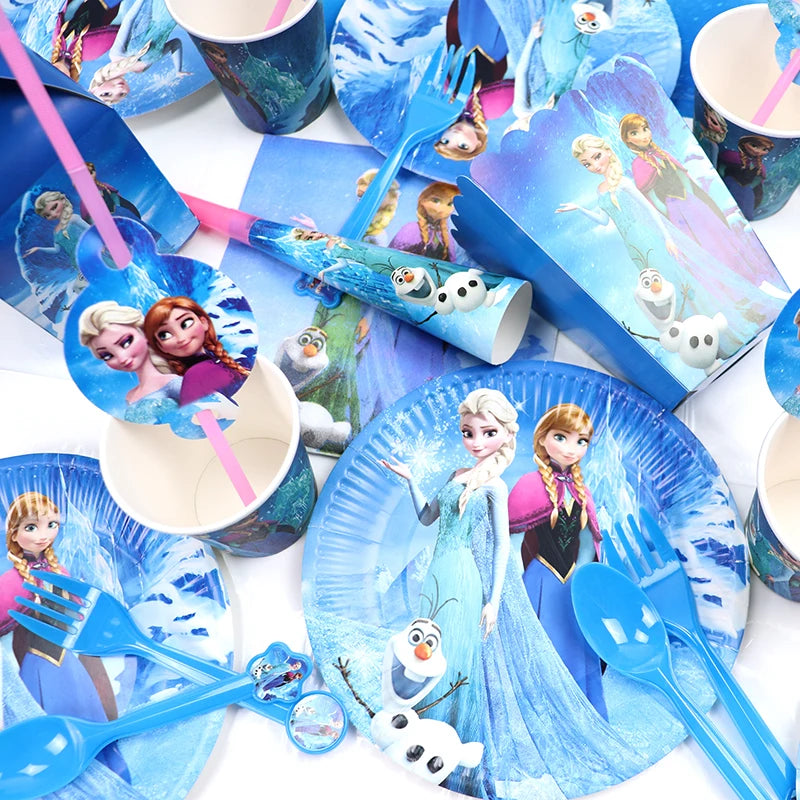 Disney Snow Queen Birthday Disposable Cutlery Cartoon Frozen Anna Elsa Party Decoration Kid Plate Cup Party Supplies Baby Shower