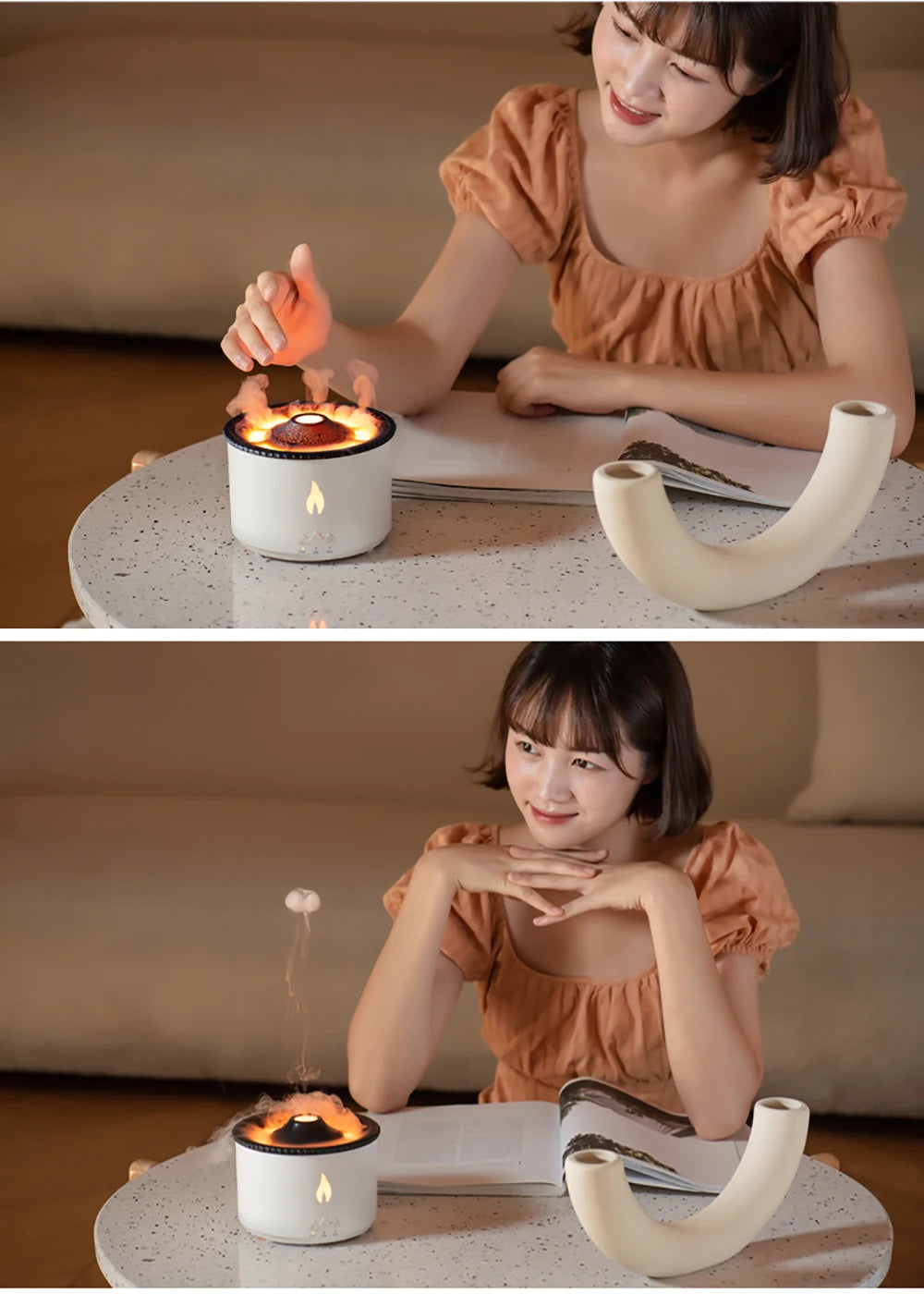 New Portable Volcano Flame Air Humidifier Essential Oil Aroma Diffuser for Home Mist Jellyfish Humidifiers Night Light Fragrance