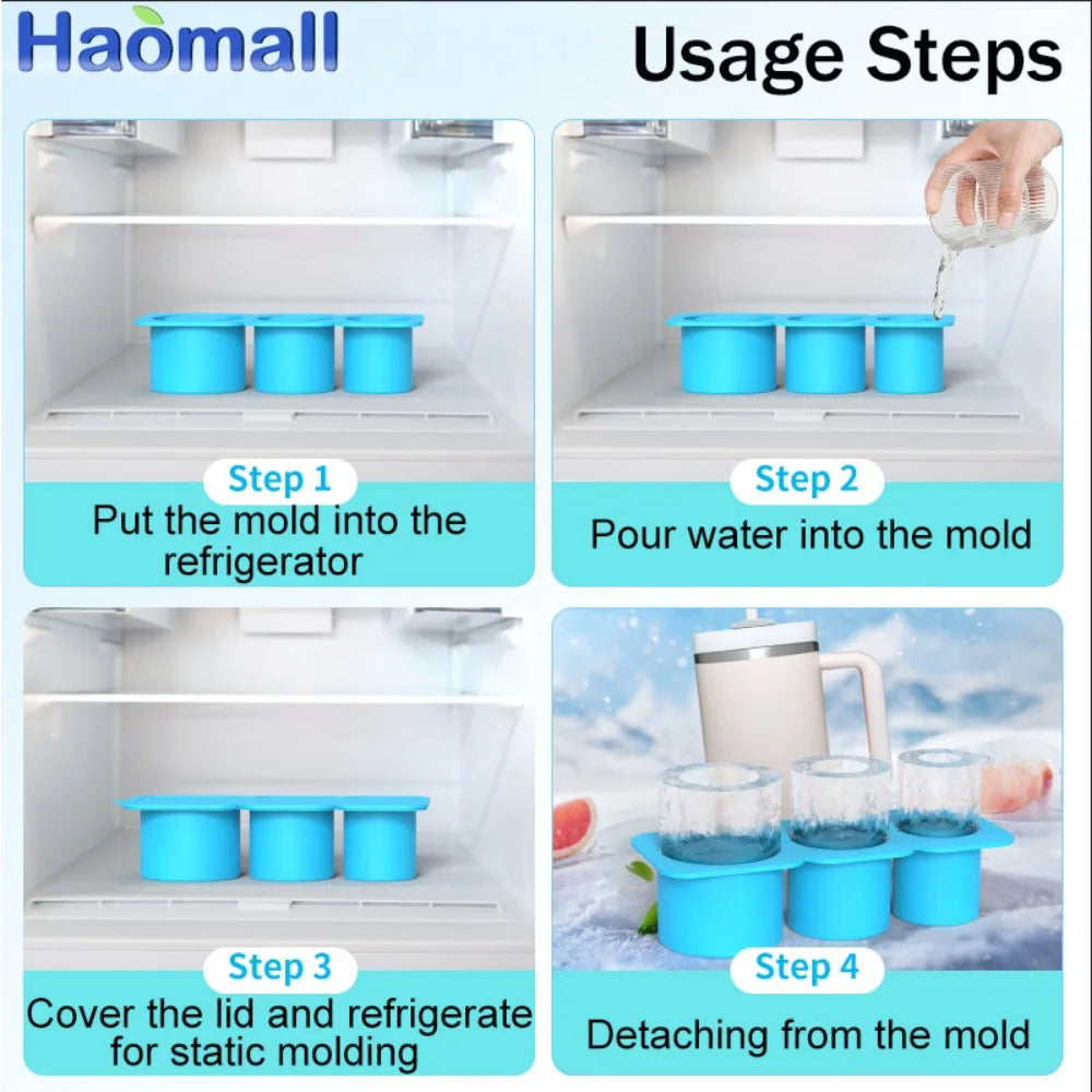 New Ice Cube Tray For Stanley Silicone Ice Cube Maker With Lid For Making 3 Hollow Cylinder Ice Cube Molds Kitchen Tools