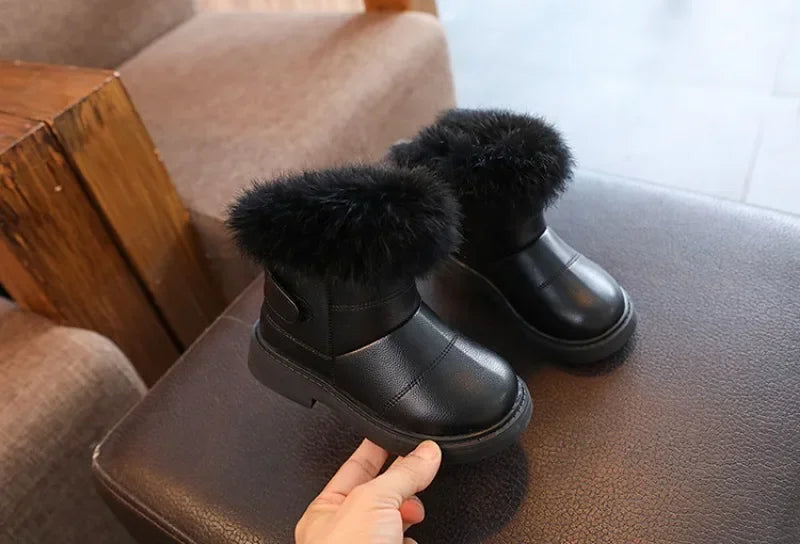 Children Warm Boots Boys Girls Winter Snow Boots with Fur Kids Snow Boots Children Soft Bottom Shoes