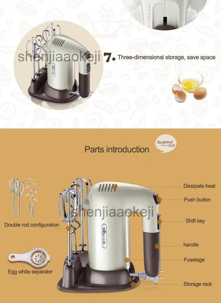 DDQ-B01A1 Electric Mixer Hand-held egg Whisk and Flour mixing Machine Mixer Cream Whipper Egg Beater 220v 200w1pc