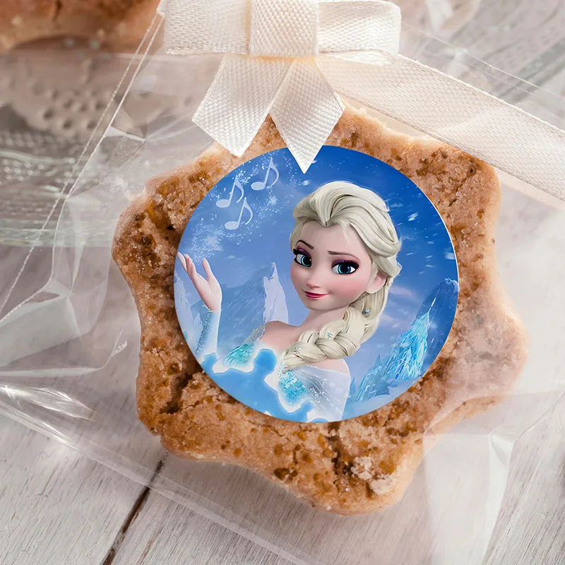 Disney Frozen Cute Cartoon Round Stickers Labels Theme Party Kids Toys Baby Shower Biscuit Candy Jar Decorate Packing Suppile