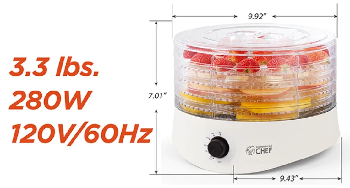 Food Dehydrator,  for Food & Jerky, 280W Meat Dehydrator Machine for Dehydrated Foods w/ 5 Drying Racks White