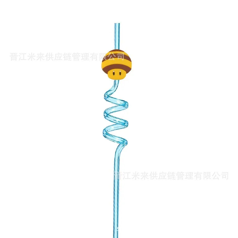 Super Mario Frozen Birthday Party Decorations Luigi Princess Peach Game-derived Peripherals Spiral Straw Disposables Tableware