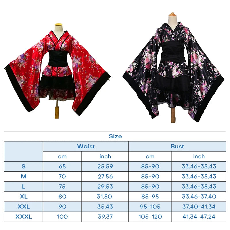 1 Set Women Sexy Kimono Japanese Style Robe Lolita Maid Dress Party Yukata Dance JP Anime Cosplay Costumes Vintage Yukata Dress