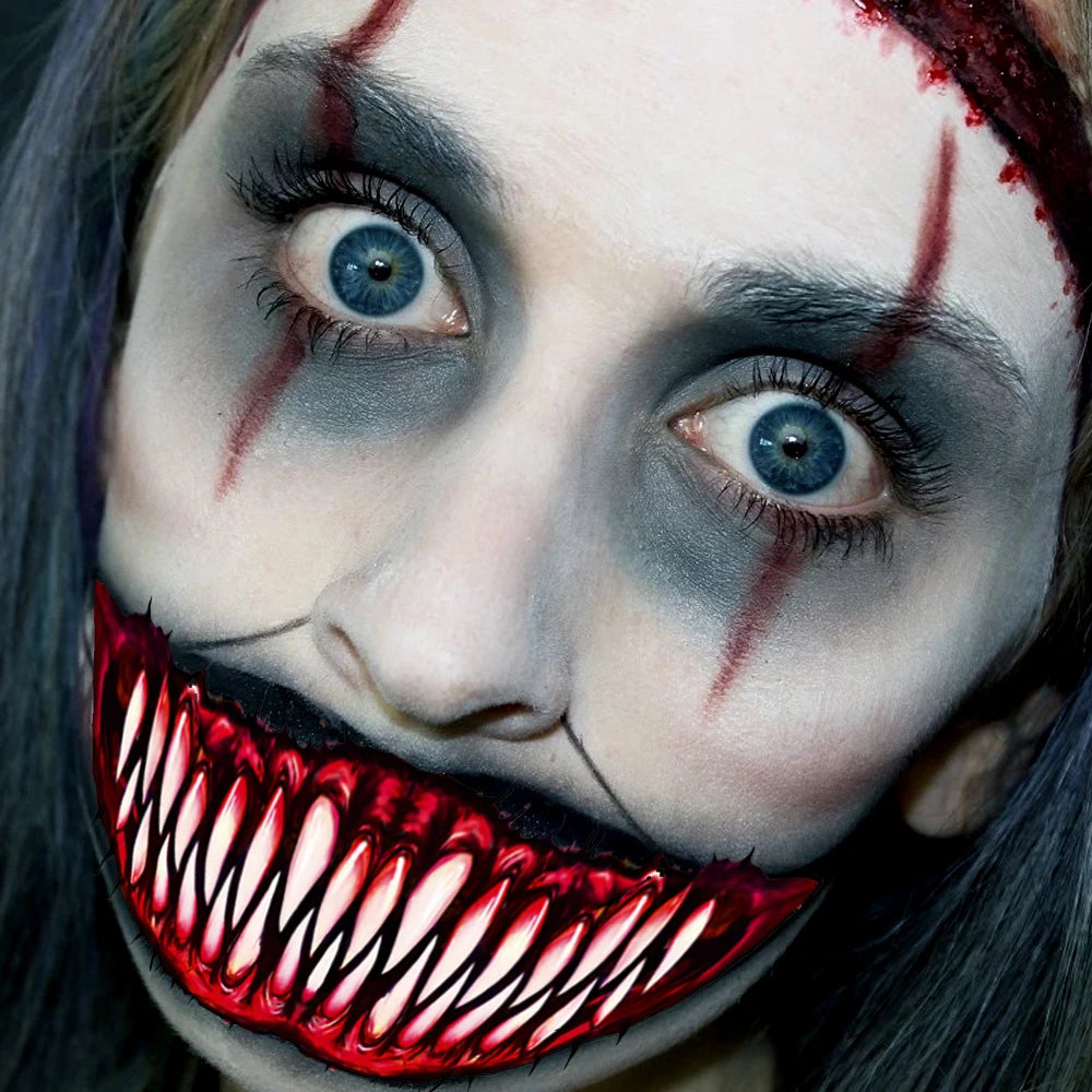 50pcs New Halloween Horror Big Mouth Face Tattoo Funny Diy Stickers Party Scary Temporary Tattoo Waterproof Tattoo for Men Women