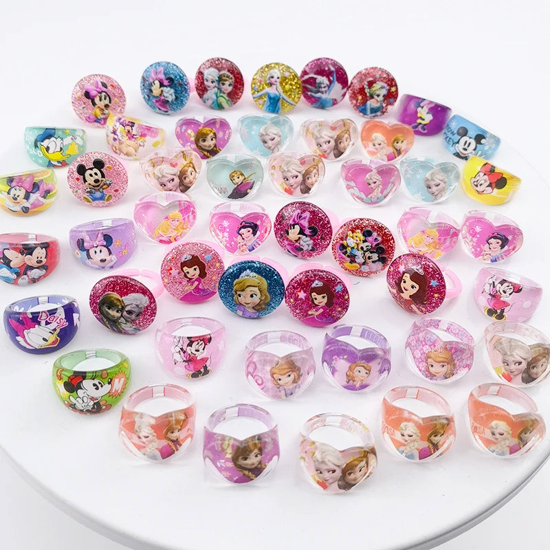12pcs Disney Frozen Elsa Anna Princess Ring Acrylic Minnie Mouse Unicorn Kids Party Decor Girls Gifts Birthday Party Supplies