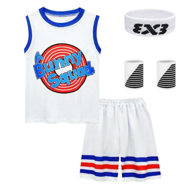 Boys & Girls Space Jam 2 Tune Squad Basketball Jersey Set - Kids Sports Cosplay Vest & Shorts Tracksuit Uniform