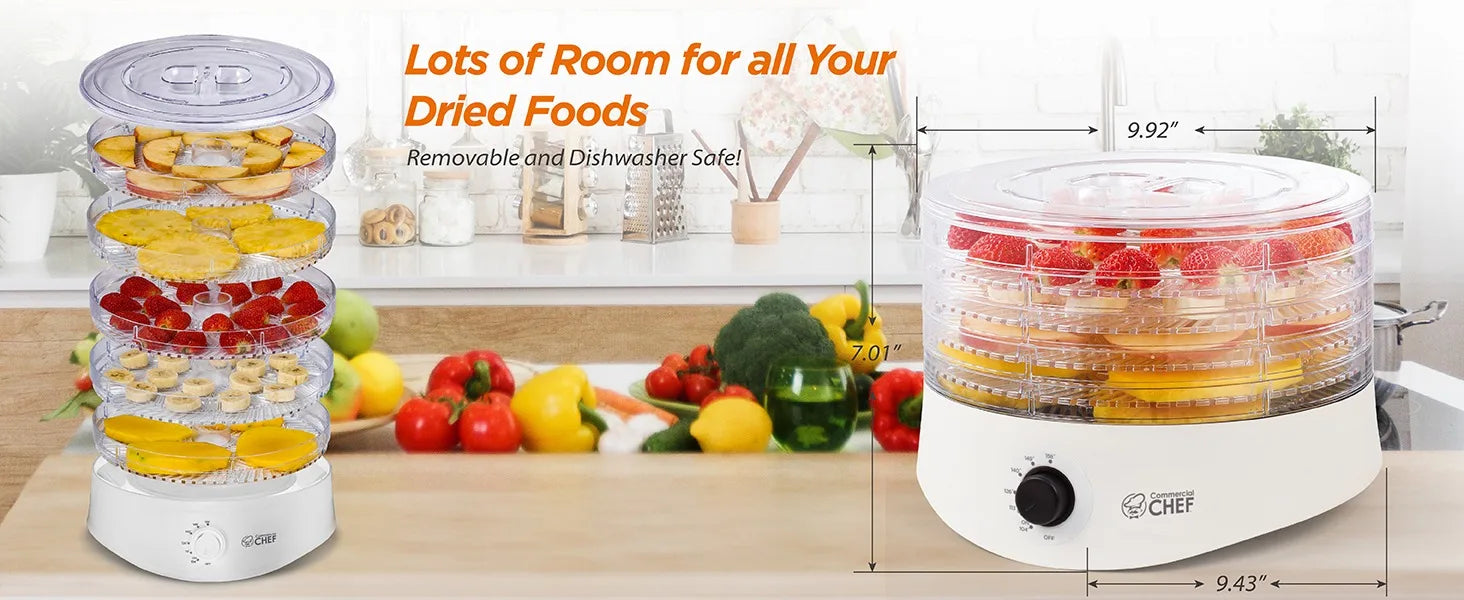 Food Dehydrator,  for Food & Jerky, 280W Meat Dehydrator Machine for Dehydrated Foods w/ 5 Drying Racks White