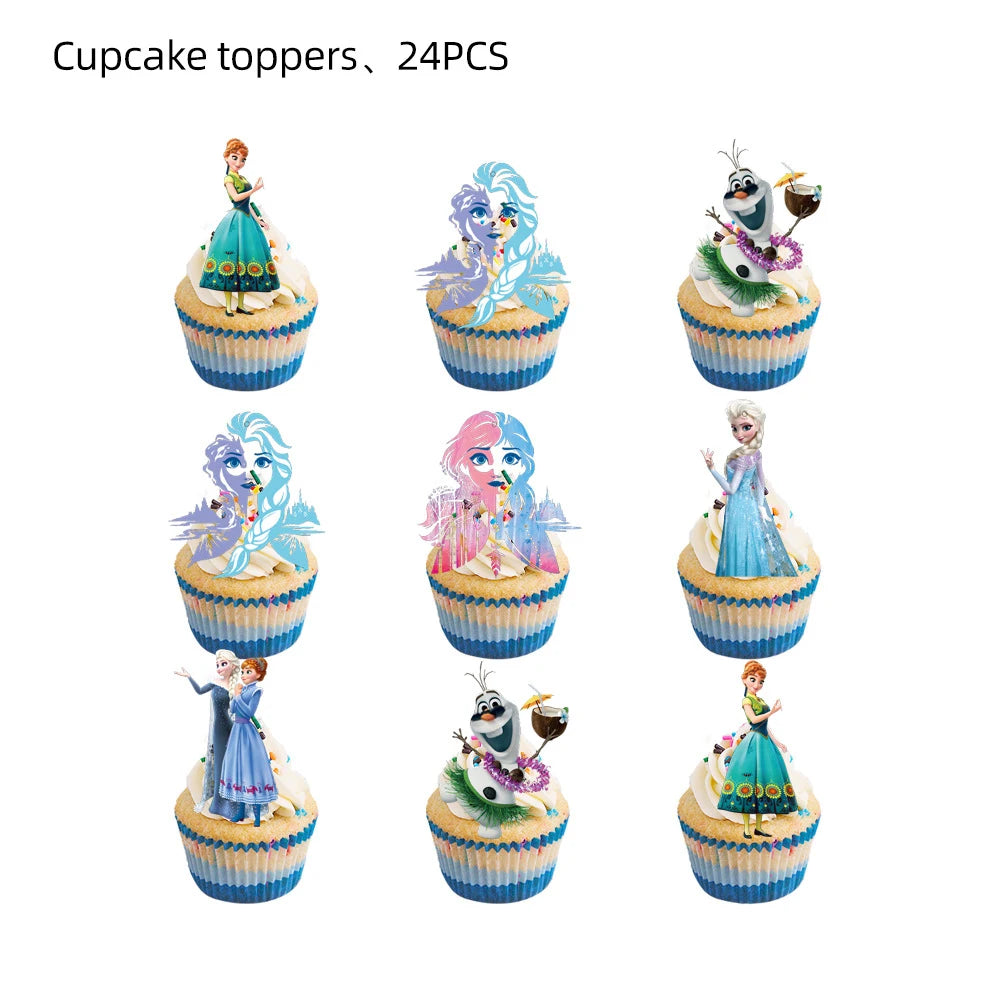 Disney Frozen Elsa Birthday Decorations Frozen Queen Anna Baby Shower Wedding Party Supplies Cake Topper Kit Cup Cake Tableware