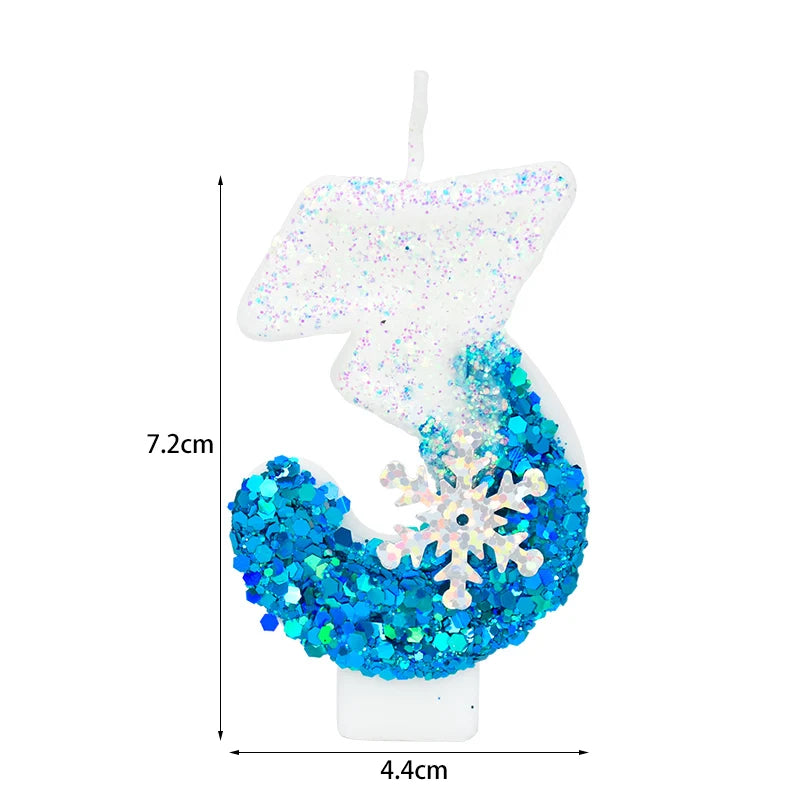 Frozen Birthday Candles 0-9 Number Glitter Blue Snowflake Cake Candle Kids Girls Birthday Party Cake Topper Decoration Supplies