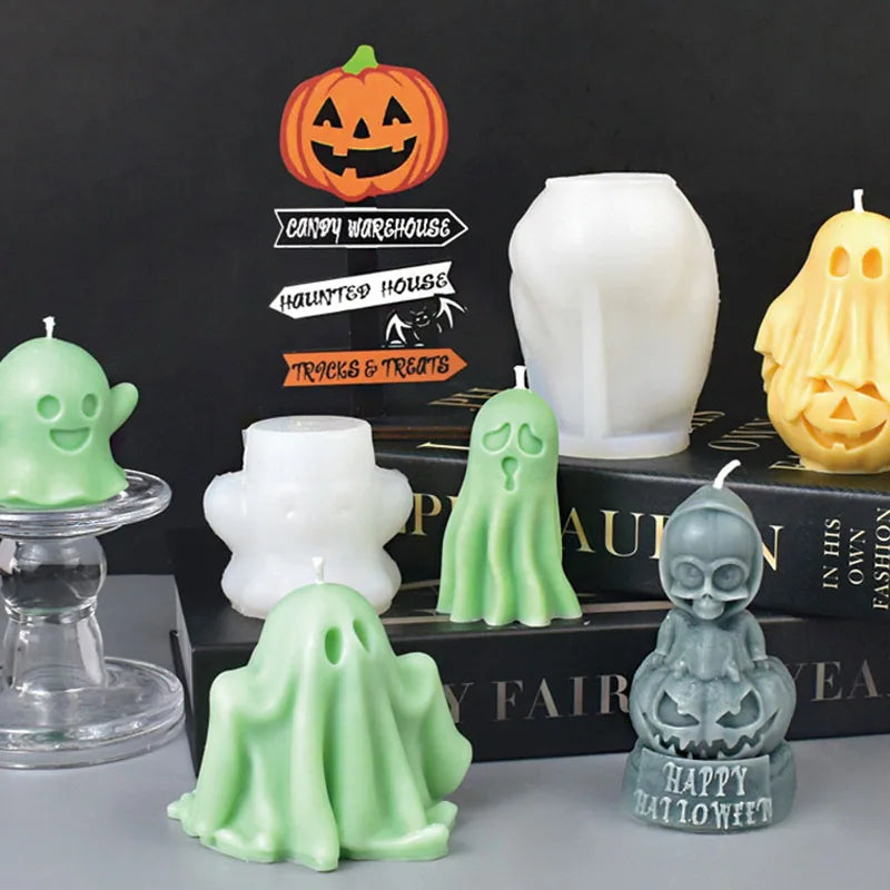 Ghost Pumpkin Halloween Decor Candle Silicone Mold DIY Handmade Aromatherapy Candle Plaster Resin Mould Halloween Tabletop Gifts