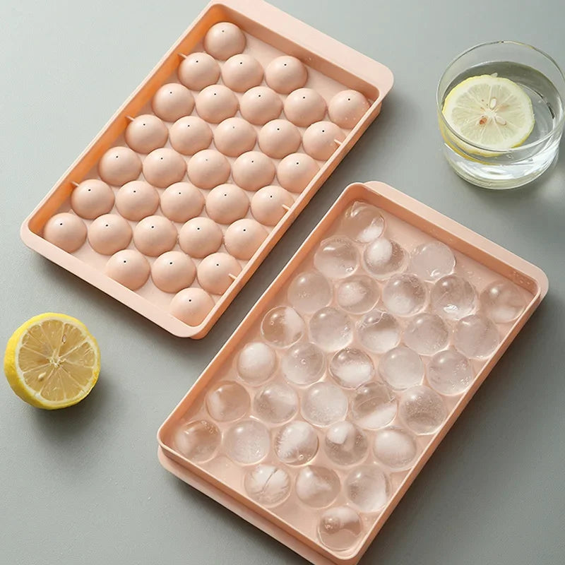 Round Ice Cube Tray with Lid&Bin Ice Maker Popsicle Mold for Freezer with Container Chilling Cube Making Cocktail Whiskey Coffee