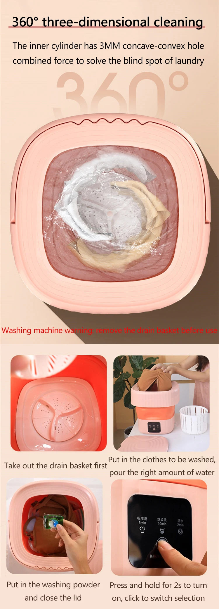 6L Folding Clothes Washing Machine Electric Barrel Laundry Washer Sock Baby Clothes Cleaner For Underwear With Dryer Bucket