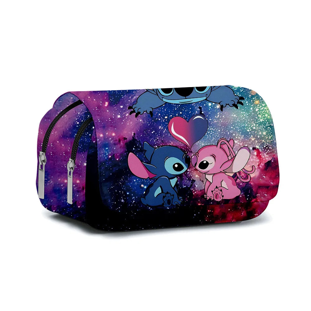 BANDAI Stitch Fully Printed Flap Pen Bag Stationery Box Cartoon Large Capacity Pencil Case Cute Anime Bags Student School Bag