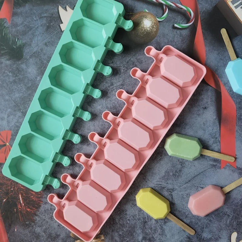 8 Cavities Hexagon Silicone Ice Cream Mold DIY Gem Shape Chocolate Cake Candy Jelly Ice Baking Mould Soap Candle Making Set Gift