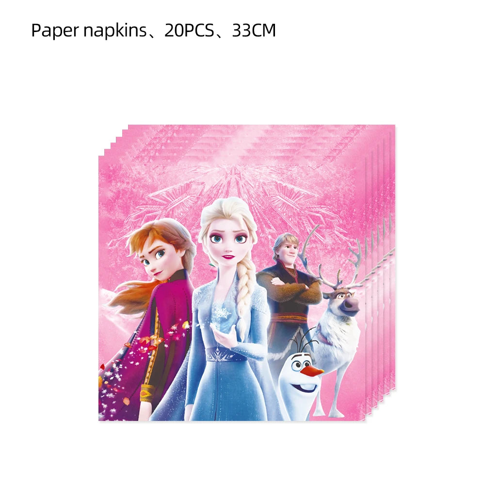 Disney Pink Frozen Girl Birthday Party Decoration Elsa Anna Balloon Tablecloth Plates Cups Baby Shower Snow Queen Party Supplies