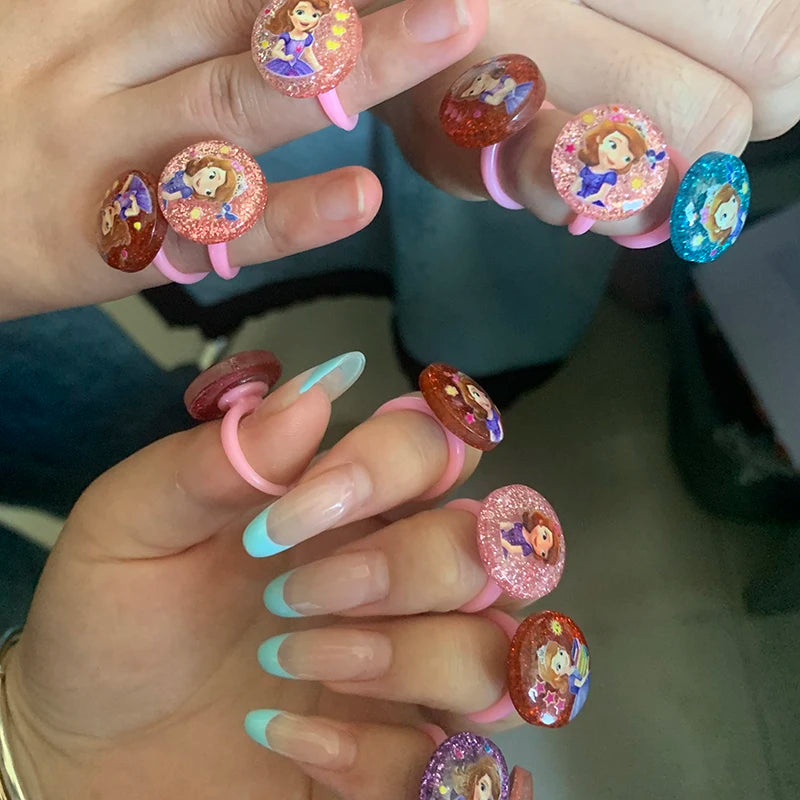 12pcs Disney Frozen Elsa Anna Princess Ring Acrylic Minnie Mouse Unicorn Kids Party Decor Girls Gifts Birthday Party Supplies