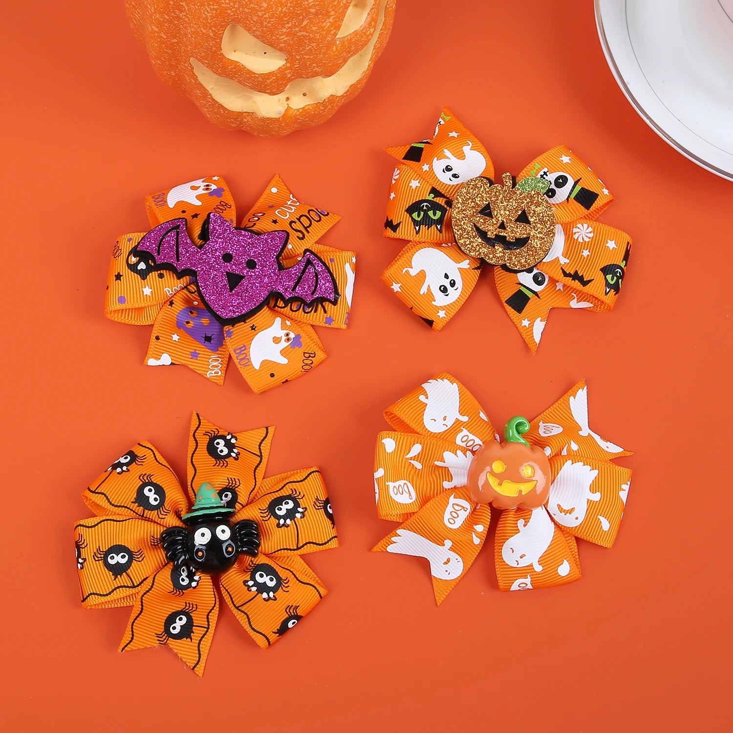 1/6PCS Kids Halloween Hair Clips Pumpkin Devil Hair Bows Clips Girls Festival Party Barrettes Clips Children Hair Accessories