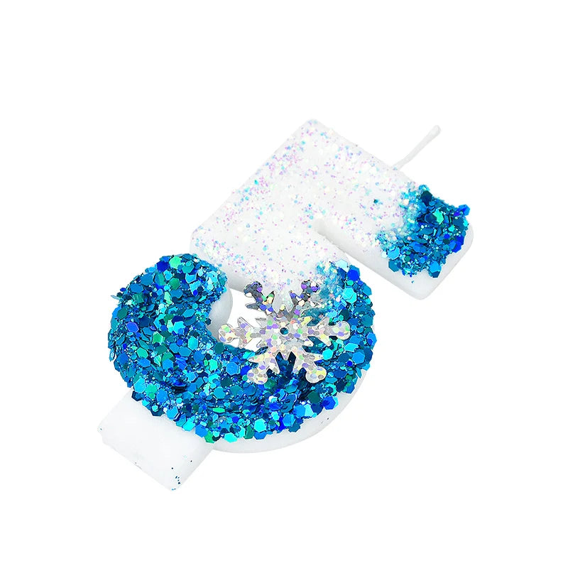 Frozen Birthday Candles 0-9 Number Glitter Blue Snowflake Cake Candle Kids Girls Birthday Party Cake Topper Decoration Supplies
