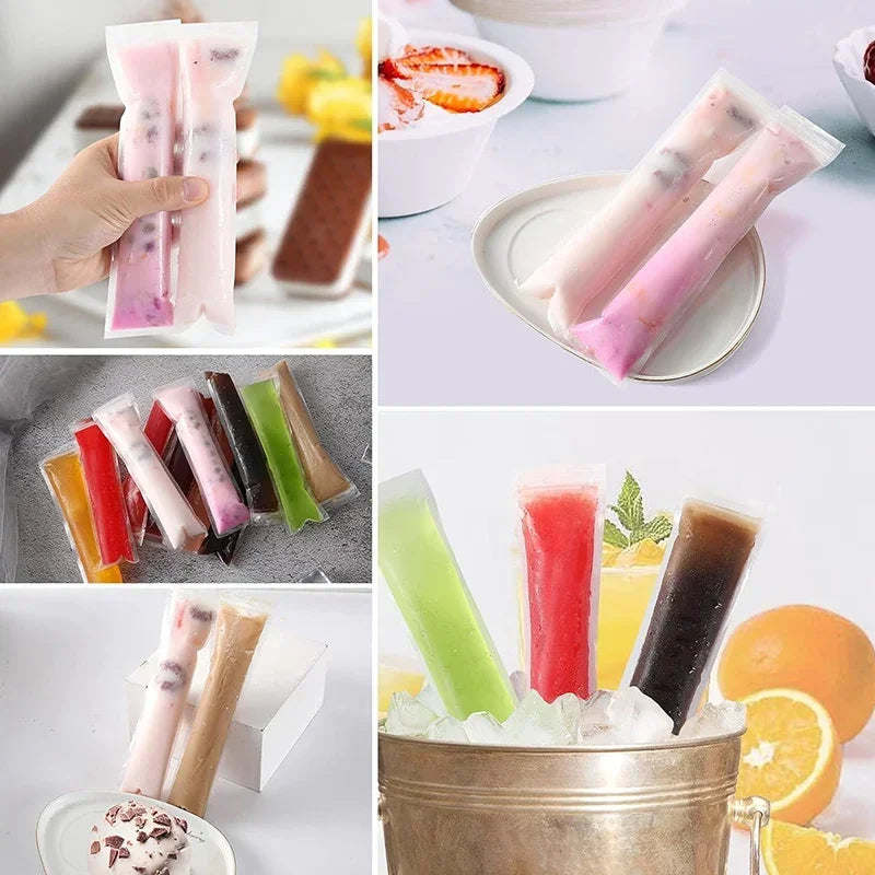 Summer Disposable Ice Popsicle Bags DIY Ice Cream Pops Large Freeze Sealed Bags Juice Yogurt Smoothie Mold Bag With Funnel Tools