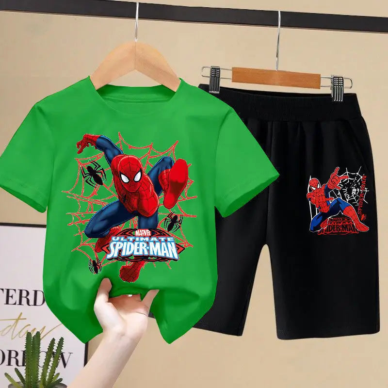 Fashion Spiderman Boys Short Sleeve Shorts Sets Summer Trend Baby Children's Suits 2 Piece Disney Kids Outfits