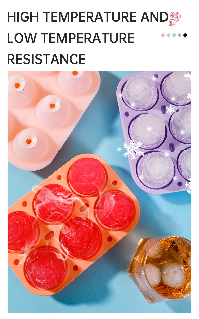 Ice Cube Maker 3D Rose Ice Molds 2.5 Inch, Large Cube Trays, Make 4/6 Giant Cute Flower Shape ,  Ice Pop Mold Silicone