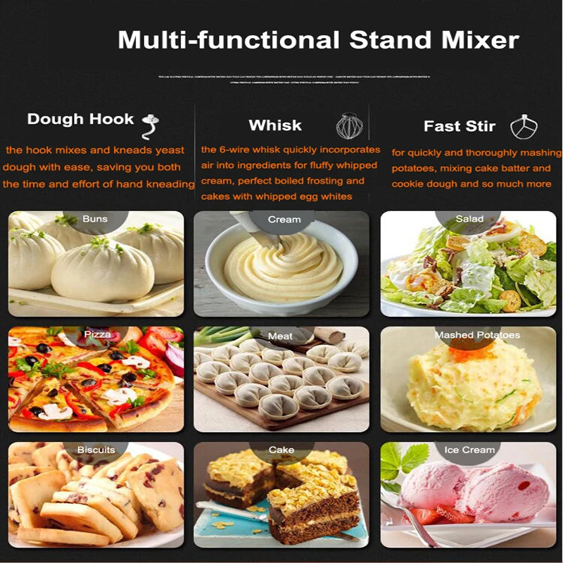 Stainless Steel Bread Dough Mixer Automatic Flour Eggs Mixing Kneading Machine