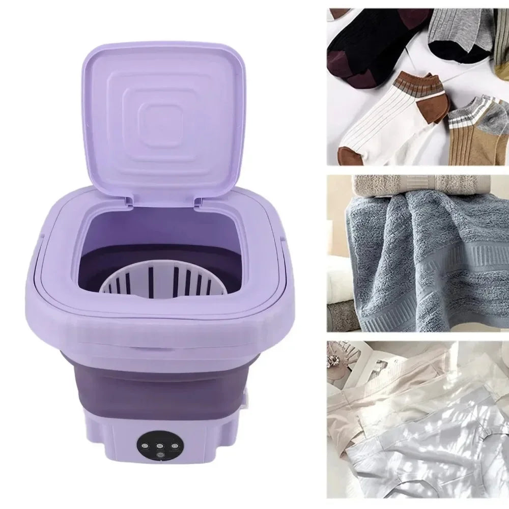 8L Mini Folding Washing Machine Portable Socks Underwear Cleaning Washer Automatic Foldable Bucket Washer Travel Dormitory EU US