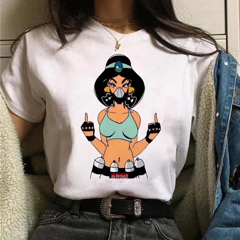 Punk Princess Printed Pattern Tee Mermaid Ariel Kawaii Girls T-Shirt Streetwear Womens Tops Cute Harajuku T-Shirt