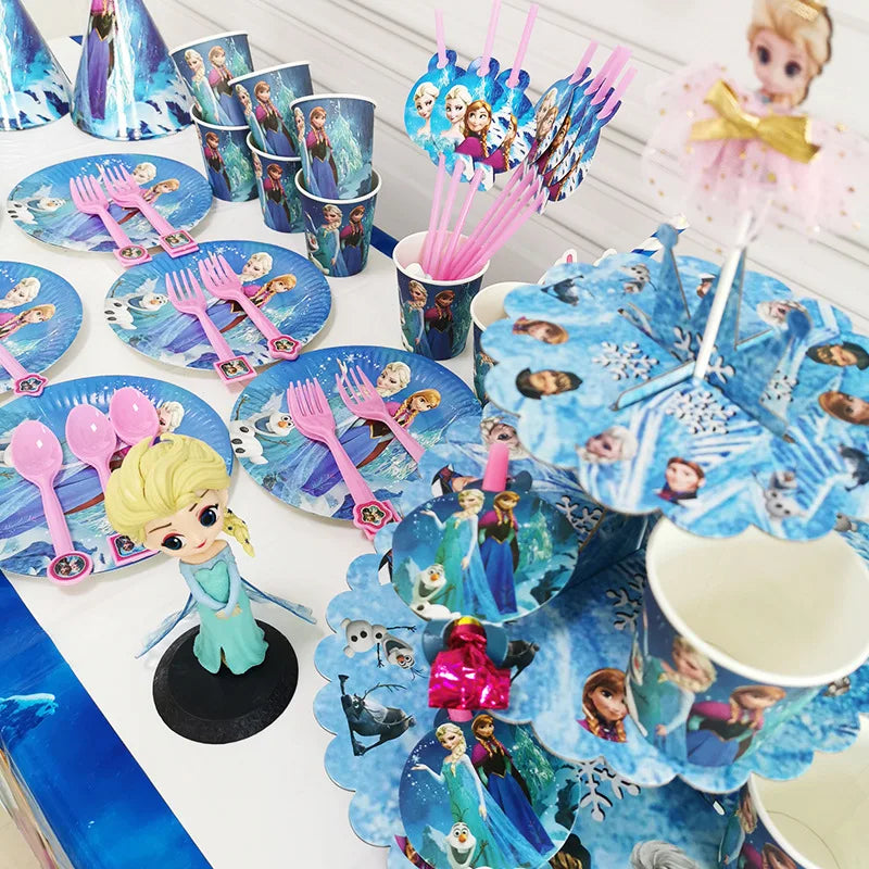 Disney Snow Queen Birthday Disposable Cutlery Cartoon Frozen Anna Elsa Party Decoration Kid Plate Cup Party Supplies Baby Shower