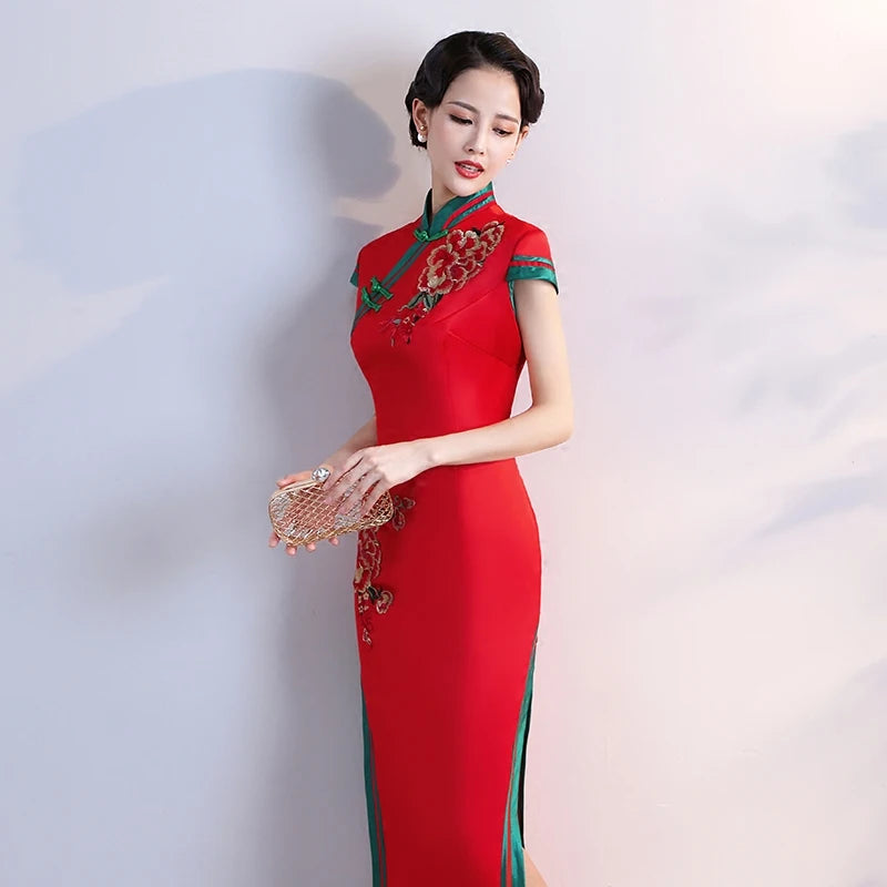 S-5XL Grren Party Cheongsam Vintage Chinese Style Spring Long Evening Dress Oriental Woman Elegant Qipao Vestido