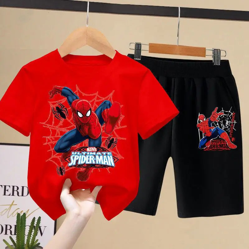 Fashion Spiderman Boys Short Sleeve Shorts Sets Summer Trend Baby Children's Suits 2 Piece Disney Kids Outfits