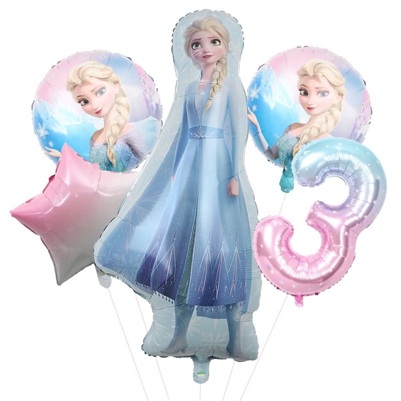 5pcs Disney Frozen Ice Queen Alsa Theme Balloons 40inch Gradient Number Ball 1-9th Girls Birthday Party Baby Shower Decorations