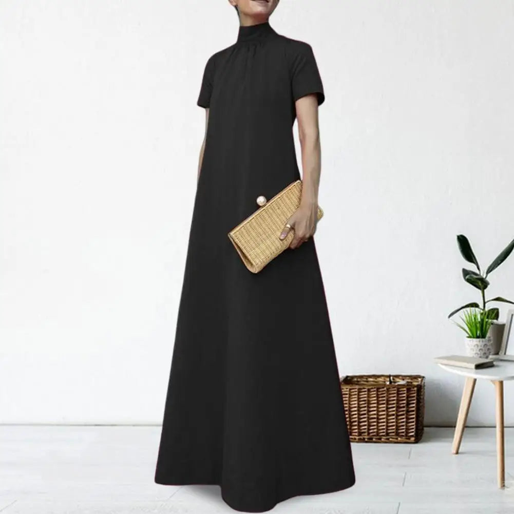 Women Dress Retro Chinese Style Maxi Dress For Women Elegant A-line Evening Dress With Stand Collar Short Sleeves For Life
