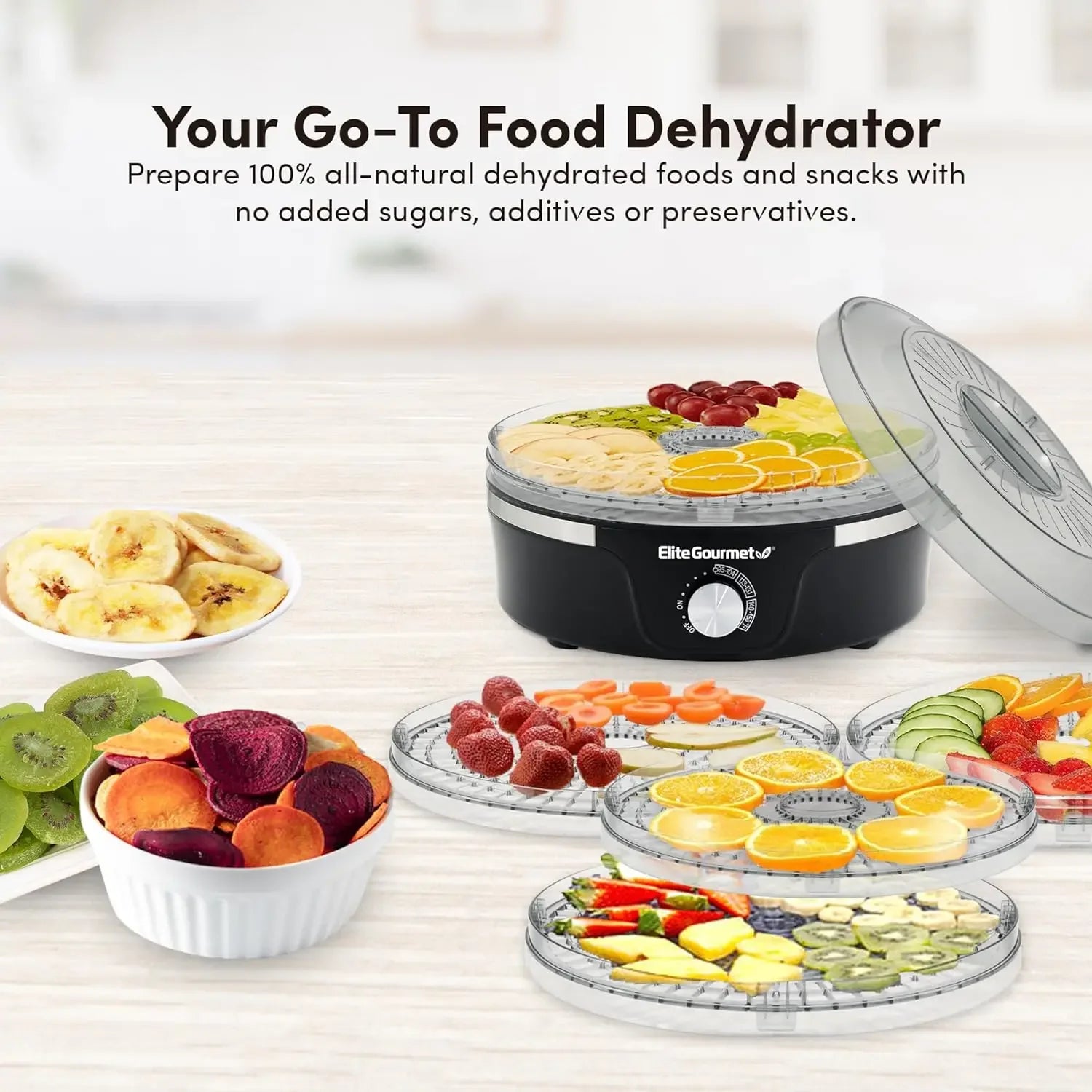 EFD319 Food Dehydrator, 5 BPA-Free 11.4" Trays Adjustable Temperature Controls, Jerky, Herbs, Fruit, Veggies, Dried Snacks