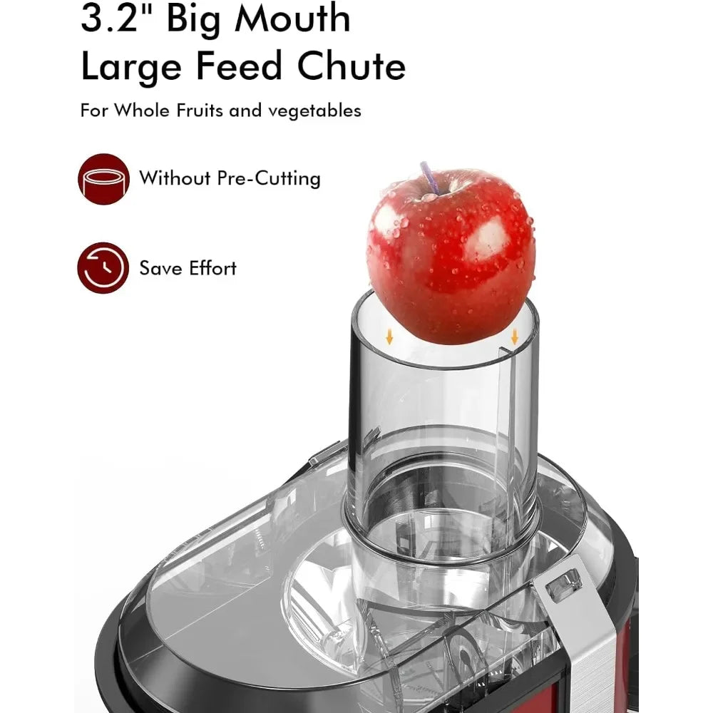 Juicer Machine, 800W Centrifugal Juicer with 3.2" Big Mouth, Juice Extractor Maker with 3 Speeds Settings, BPA Free (Red)