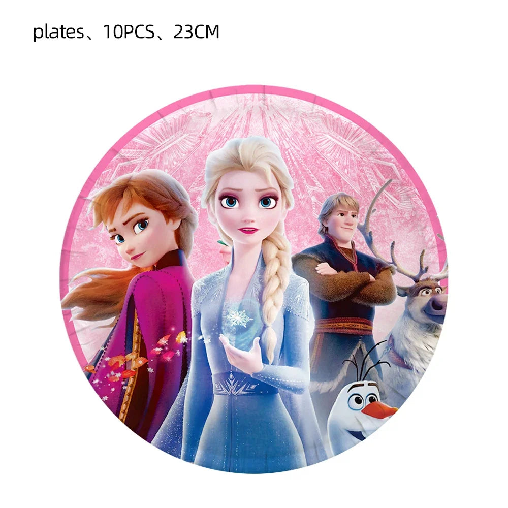 MINISO Pink Frozen Queen Girl Birthday Party Decoration Elsa&Anna Balloon Tablecloth Plates Cups Baby Shower Party Supplies