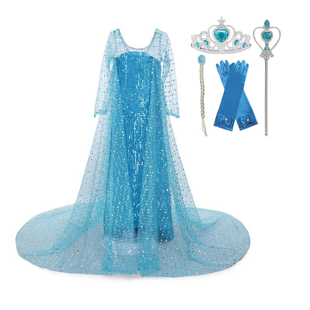 2022 New Elsa Dress Girls Summer Dress Princess Cosplay Costume Dresses For Kids Carnival Birthday Fancy Party Vestidos Clothes