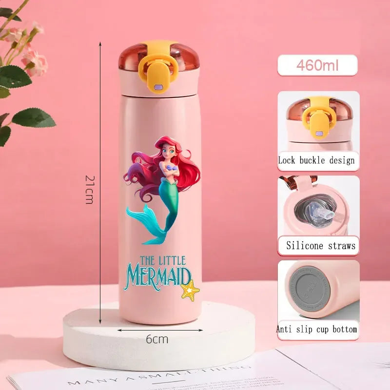 560ml Gradient Cup Little Mermaid Pink Series & 460ml Plastic Cup Bouncing Children's Cup Ariel Portable Bottle  Gifts