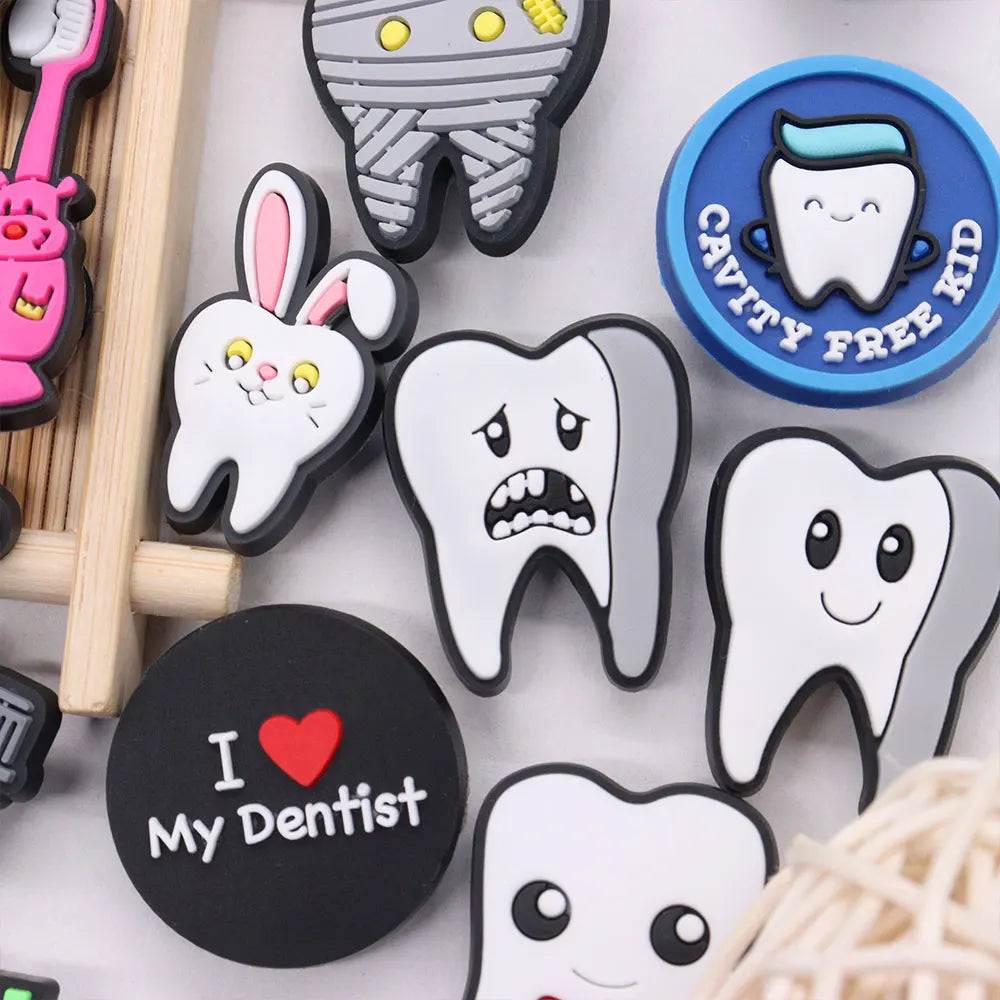 1-40PCS PVC Shoe Charms Tooth Toothbrush Love Dentist Cavity Free Kid Buckle Clog Fit Wristbands Garden Shoes Button Decoration