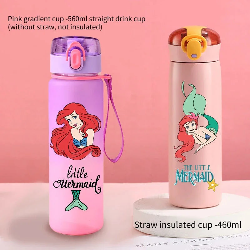 560ml Gradient Cup Little Mermaid Pink Series & 460ml Plastic Cup Bouncing Children's Cup Ariel Portable Bottle  Gifts